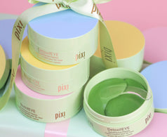 Eye Patch Best Sellers Trio shown on a pink background with ribbon