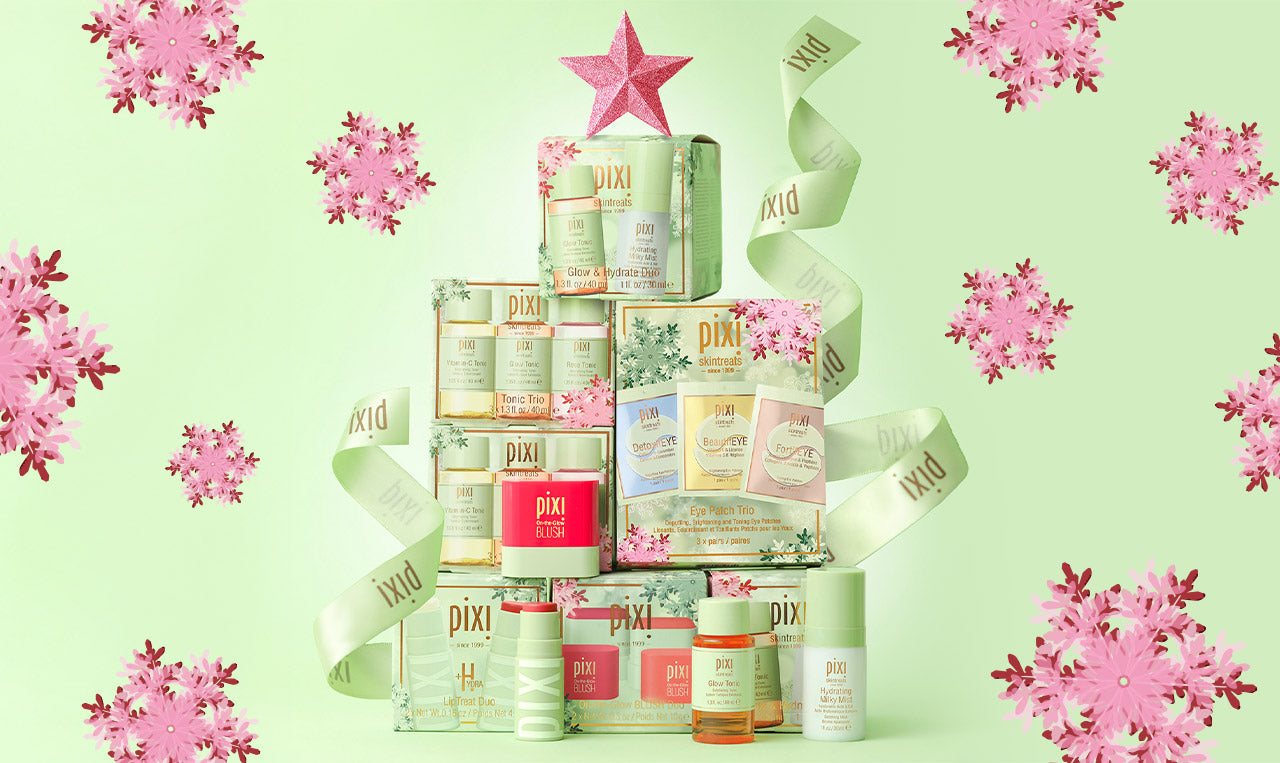 Holiday Giftsets with ribbon star and pink holiday snowflakes