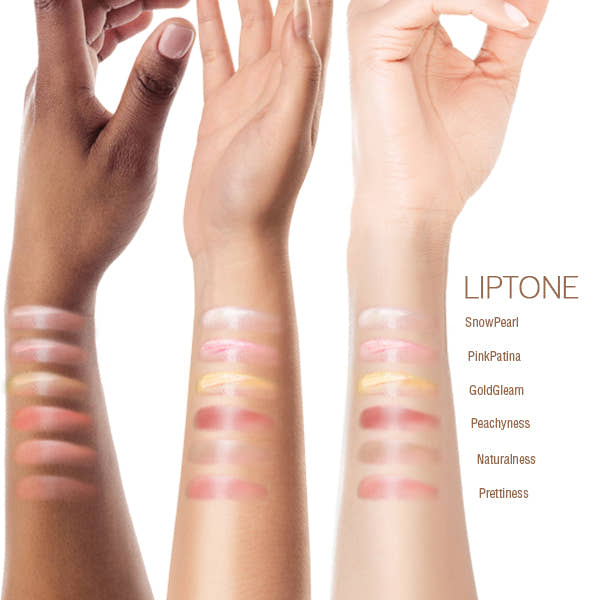 Pixi LipTone swatches shown on three different arms at various shades. view 2