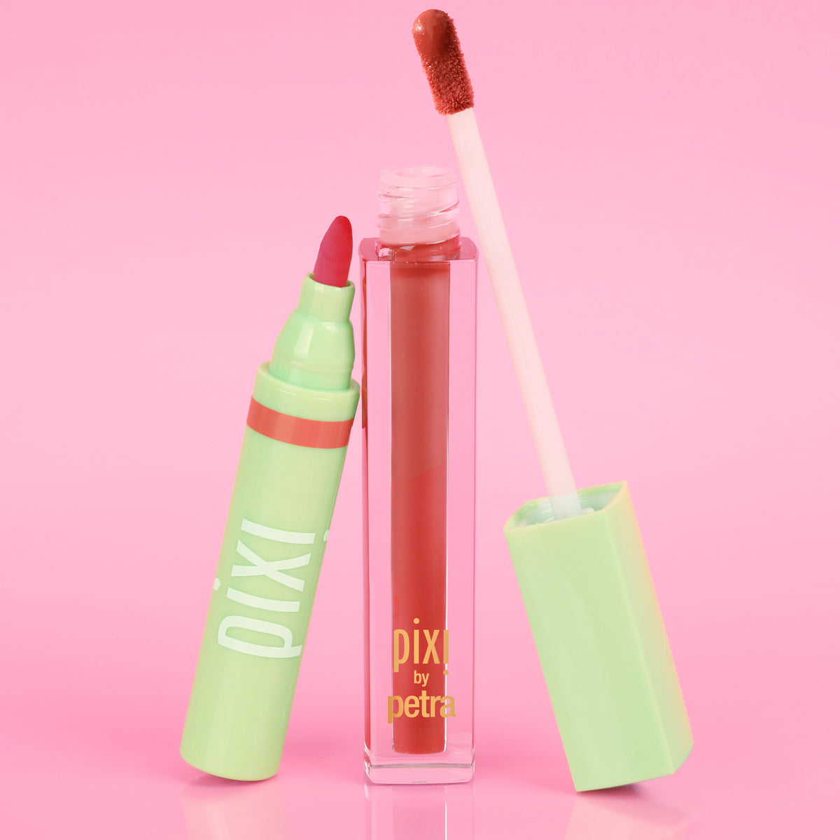 Pixi Signature Duo featuring LipBlush and LipLift Max on a pink background -