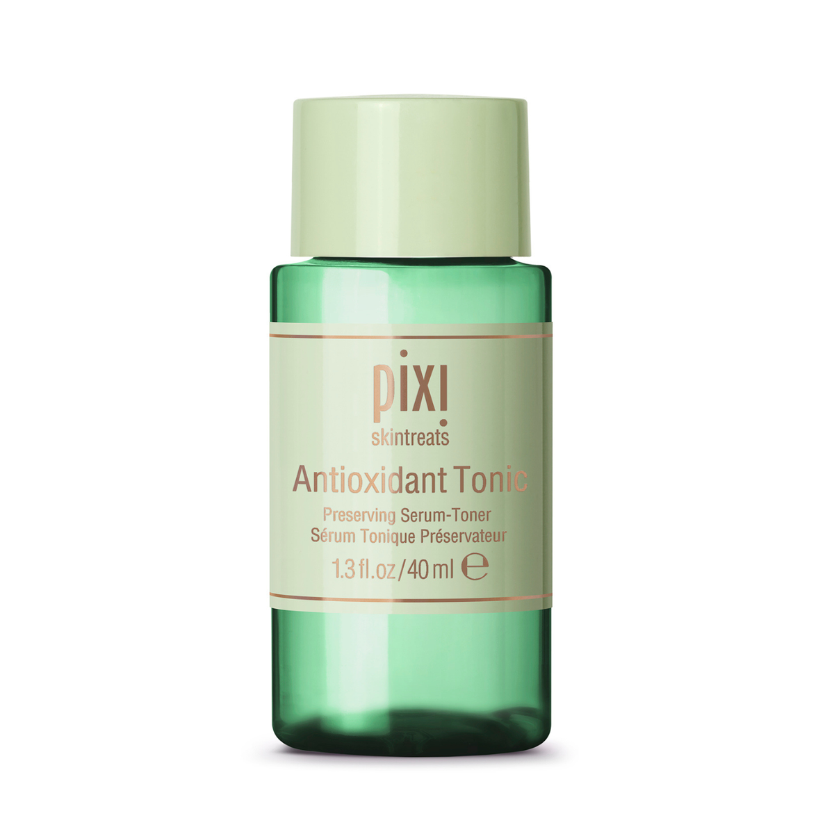 Pixi SkinTreats Antioxidant Tonic in a 40ml bottle with a pale green cap and a light green label, set against a plain white background.