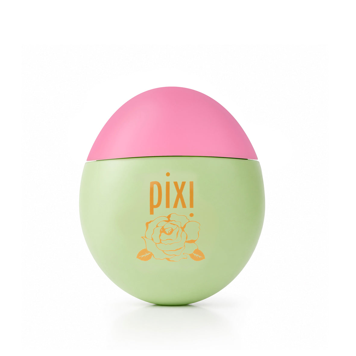 Pixi HandHero hand lotion scent PixiRose container in pastel green with a pink lid, featuring the Pixi logo and floral graphic on the front, set against a plain white background.